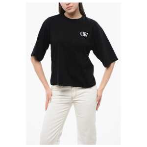Off-White Cotton Crew-neck T-shirt With Contrast Embroidery