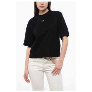 Off-White Cropped Crew-neck T-shirt with Bck Maxi Embroidery