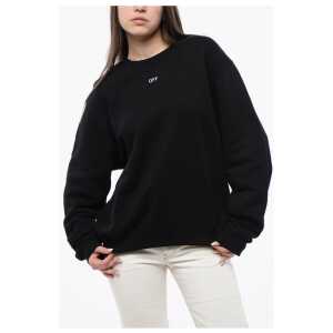 Off-White Cotton Crew-Neck Sweatshirt with Maxi Embroidery Back