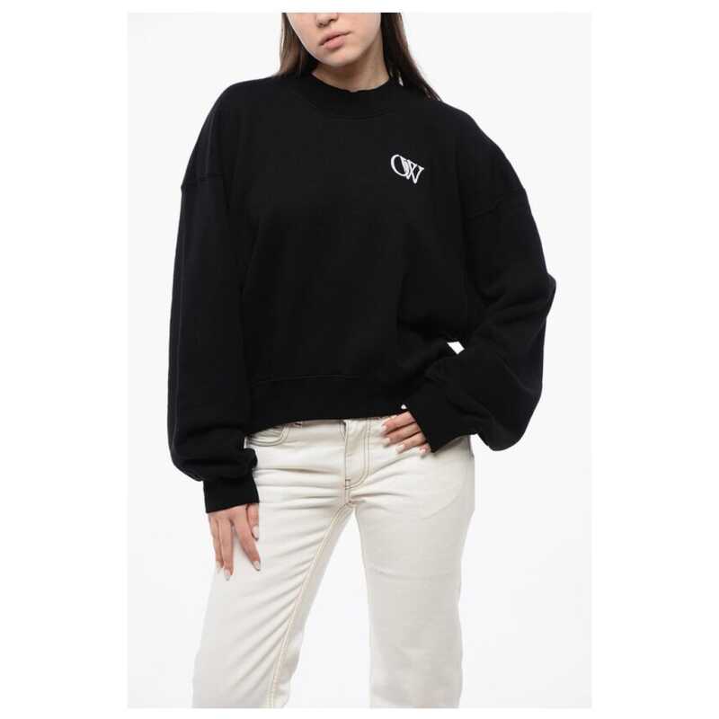 Off-White Cotton Crew-neck Sweatshirt with Contrast Embroidery, theFeinheit