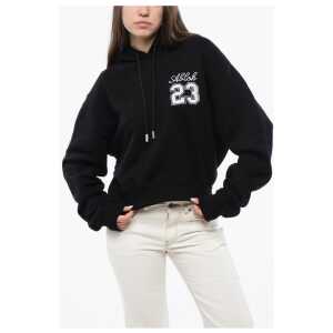 Off-White Cotton Hoodie with Contrast Embroidery