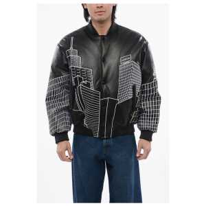 Off-White Leather SKYLINE Varsity Bomber
