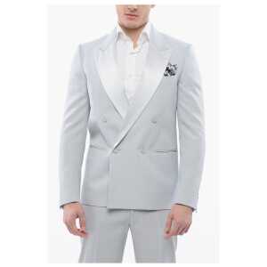 Off-White Double-breasted TATTOO Blazer with Satin Peak Lapel