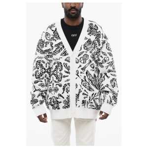 Off-White Patterned Cardigan with Zip Detail