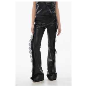 Off-White Leather Pants With Lace Trim Details
