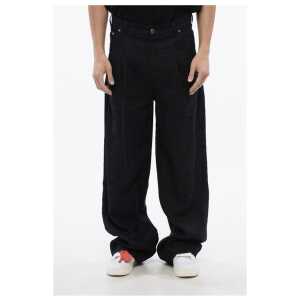 Off-White Pleated Baggy Tapered Fit 90SLOGO Linen Pants