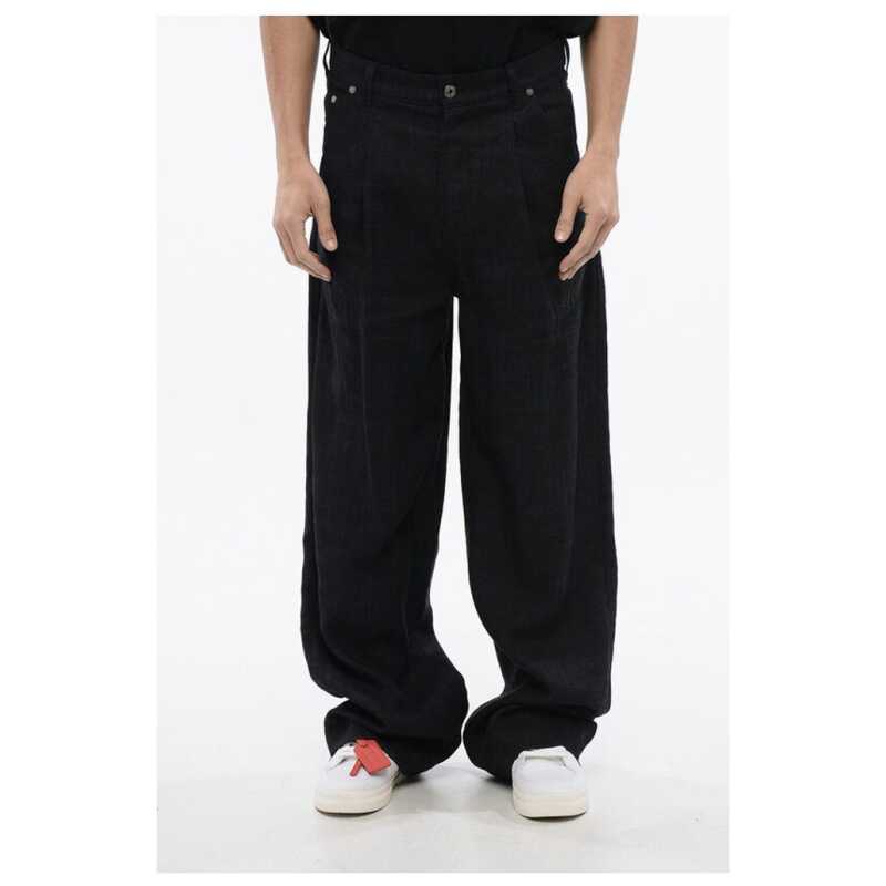 Off-White Pleated Baggy Tapered Fit 90SLOGO Linen Pants, theFeinheit