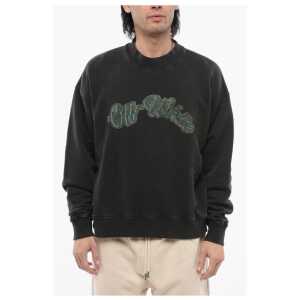Off-White Brushed Cotton Printed BACCHUS Crewneck Sweatshirt