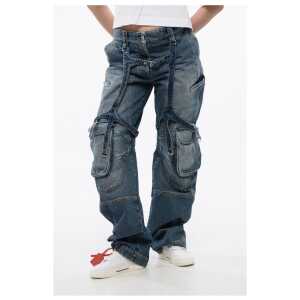 Off-White Loose Fit Cargo Jeans with Regular Waist