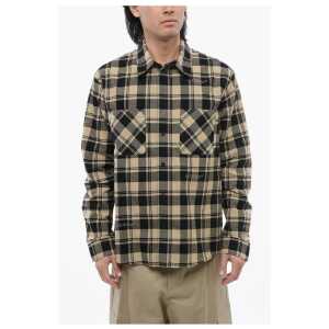 Off-White Checkered Flannel Shirt With Front Pockets