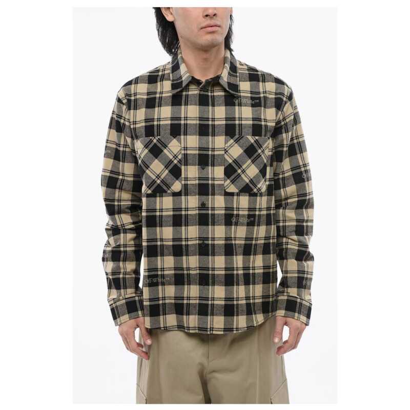 Off-White Checkered Flannel Shirt With Front Pockets, theFeinheit