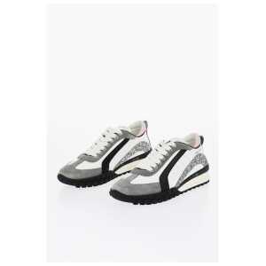 Dsquared² LEGEND Suede and Leather Sneakers with Glittered Detail
