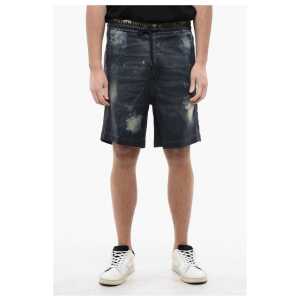 Diesel Acid-Wash Effect Coated Track Denim D-BOXY-S Shorts