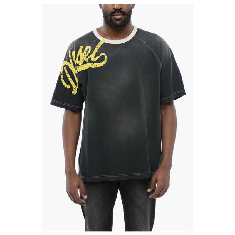Diesel Faded Effect T-ROXT-SLITS Crew-neck T-Shirt with Flocked Log, theFeinheit