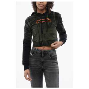 Diesel RED TAG Brushed Cotton F-SLIMMY Cropped Hoodie with Flocked