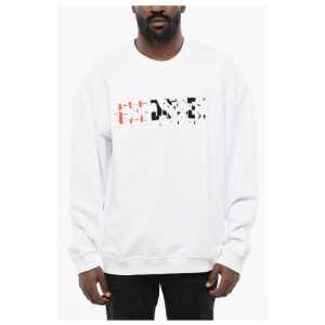 Diesel Solid Color S-NABEL-M Crew-neck Sweatshirt with Cracked Effe