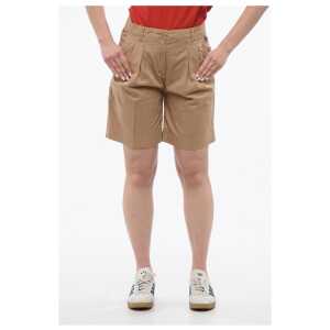 Woolrich Double-pleated Stretch Cotton Shorts with Belt Loops