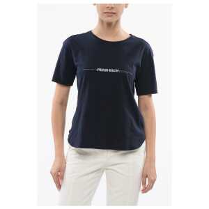 Woolrich PENN-RICH Printed Logo Cotton T-Shirt with Microstuds