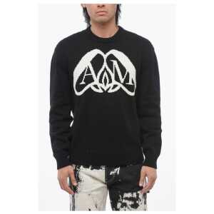 Alexander McQueen Crew Neck Cotton Pullover with Jacquard Logo