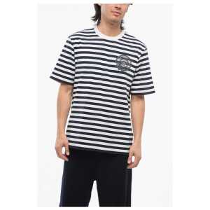 Versace Awning Striped Cotton T-Shirt with Embroidered Logo