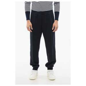 Versace Front Pleated Cotton Sweatpants with Embroidered Logo