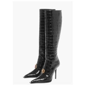 Versace Crocodile Effect Printed Leather Under the Knee Boots 11cm