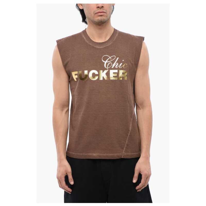 Dsquared² Metallic Effect Print FUCKER Sleeveless T-Shirt, theFeinheit