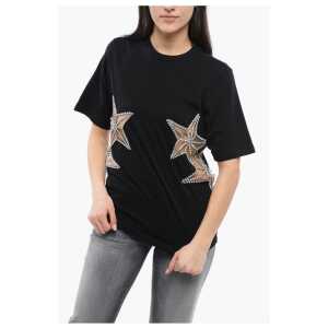 Dsquared² Crew Neck STAR T-Shirt with See Through Inserts and Rhinesto