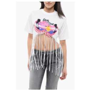 Dsquared² Fringed Hem SPRAY SUNSET Crop T-Shirt