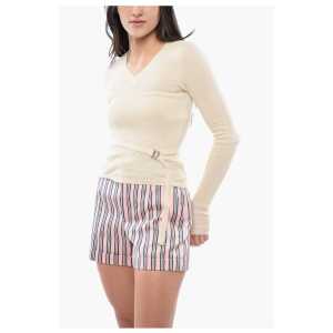 Dsquared² V-Neck Cotton Sweater with Lace-up Detail