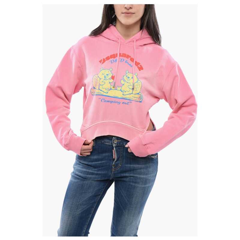 Dsquared² Brushed Cotton CAMPING OUT Cropped Fit Hoodie, theFeinheit