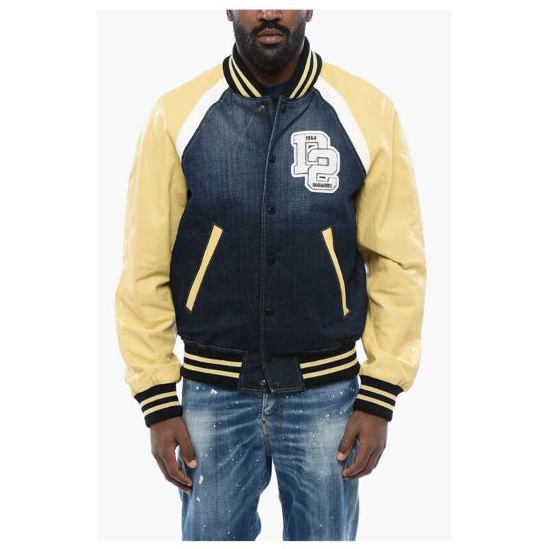 Dsquared² Denim Bomber Jacket with Eco-leather Sleeves, theFeinheit