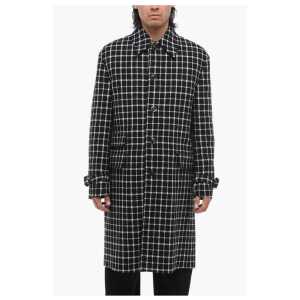 Versace Windowpane Check Wool Blend Coat