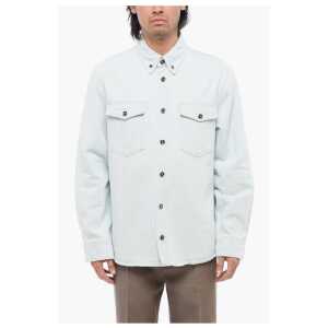 Versace Light Wash Denim Shirt with Logoed Buttons