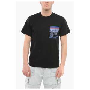 Versace JEANS COUTURE Crew Neck Cotton T-Shirt with Printed Breast-p
