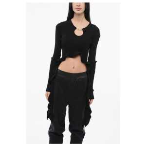 Versace JEANS COUTURE Ribbed Cropped Top with Self-tie Detail
