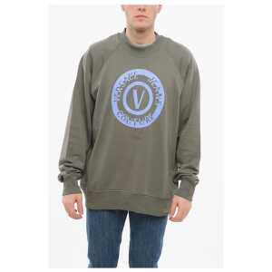 Versace JEANS COUTURE Crew Neck Brushed Cotton Sweatshirt with Print
