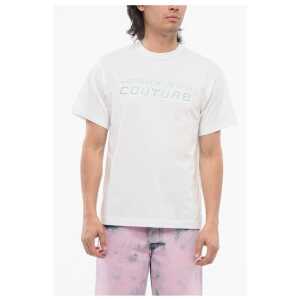 Versace JEANS COUTURE Crew Neck Cotton T-Shir with Rhinestoned Logo