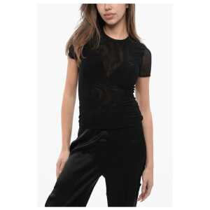 Blumarine Tulle T-Shirt with Rhinestone Logo