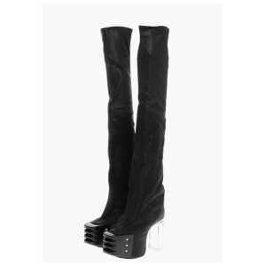 Rick Owens Leather Over the Knee Boots with Platform Sole 12cm