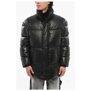 Armani EMPORIO Leather Down Jacket with Hidden Closure