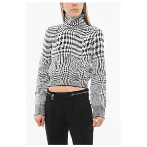 Burberry Turtleneck Stretch Wool Sweater with Houndstooth Pattern