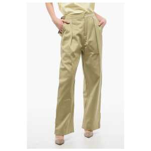 Burberry Single-pleated Cotton Pants with Ankle Straps