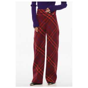 Burberry Tartan Virgin Wool Pants with Hidden Fastening