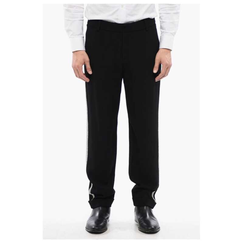 Balmain Viscose Chinos Pants with Side Rhinestoned Bands, theFeinheit