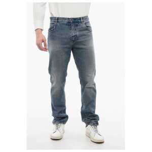 Balmain Distressed Straight Denims with Light Wash