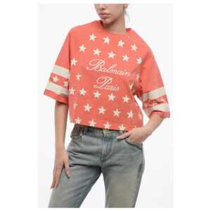 Balmain Cotton STAR Cropped Fit T-Shirt with Printed Logo