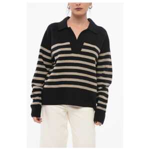 Rag&Bone Awning Striped Wool Blend Pullover with Polo Neck