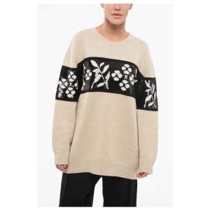 Max Mara Cashmere Blend FAGGI Crew Neck Pullover with Sequined Embroi