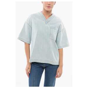 Bottega Veneta Light Washed Denim Blouse with Breast-pocket